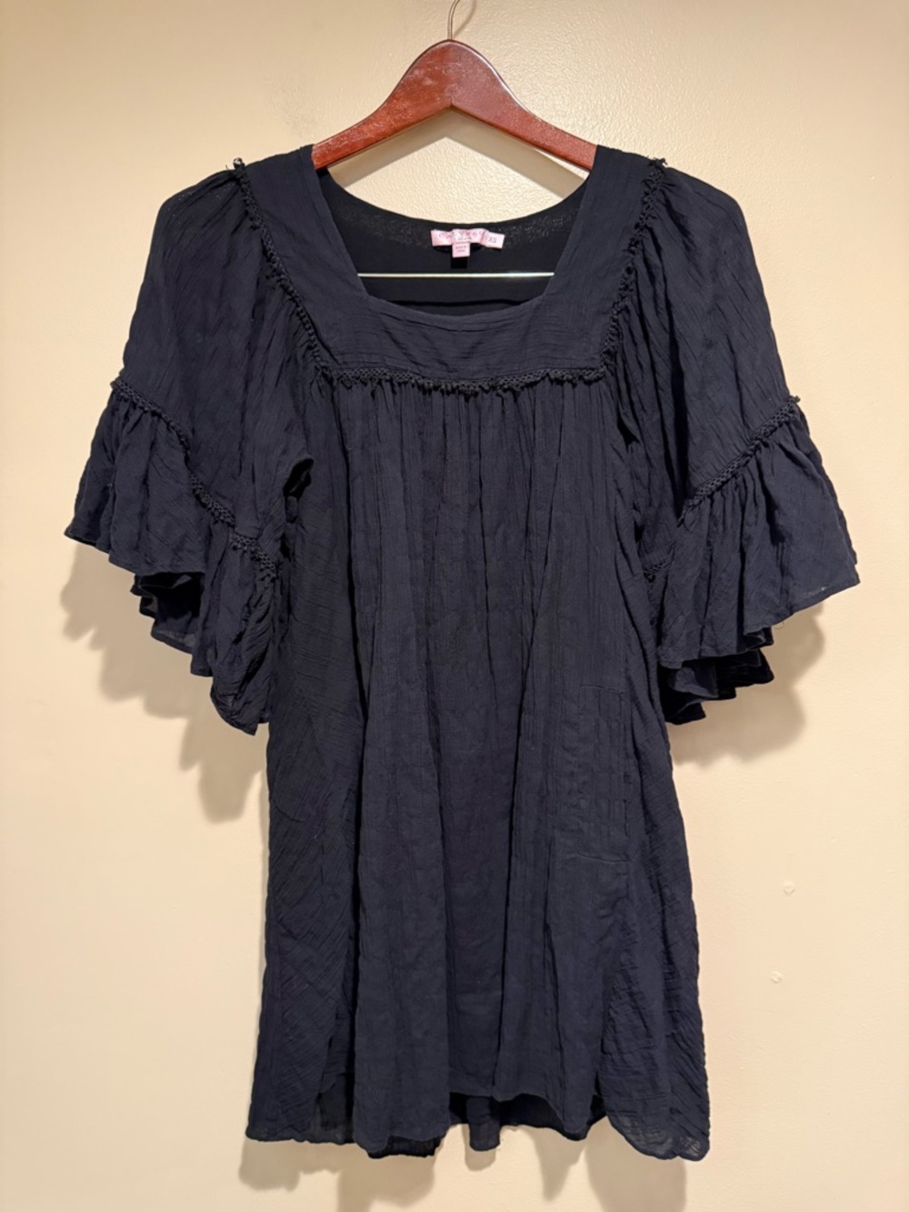 Calypso st. Barth tunic dress black bell sleeve square neckline size XS